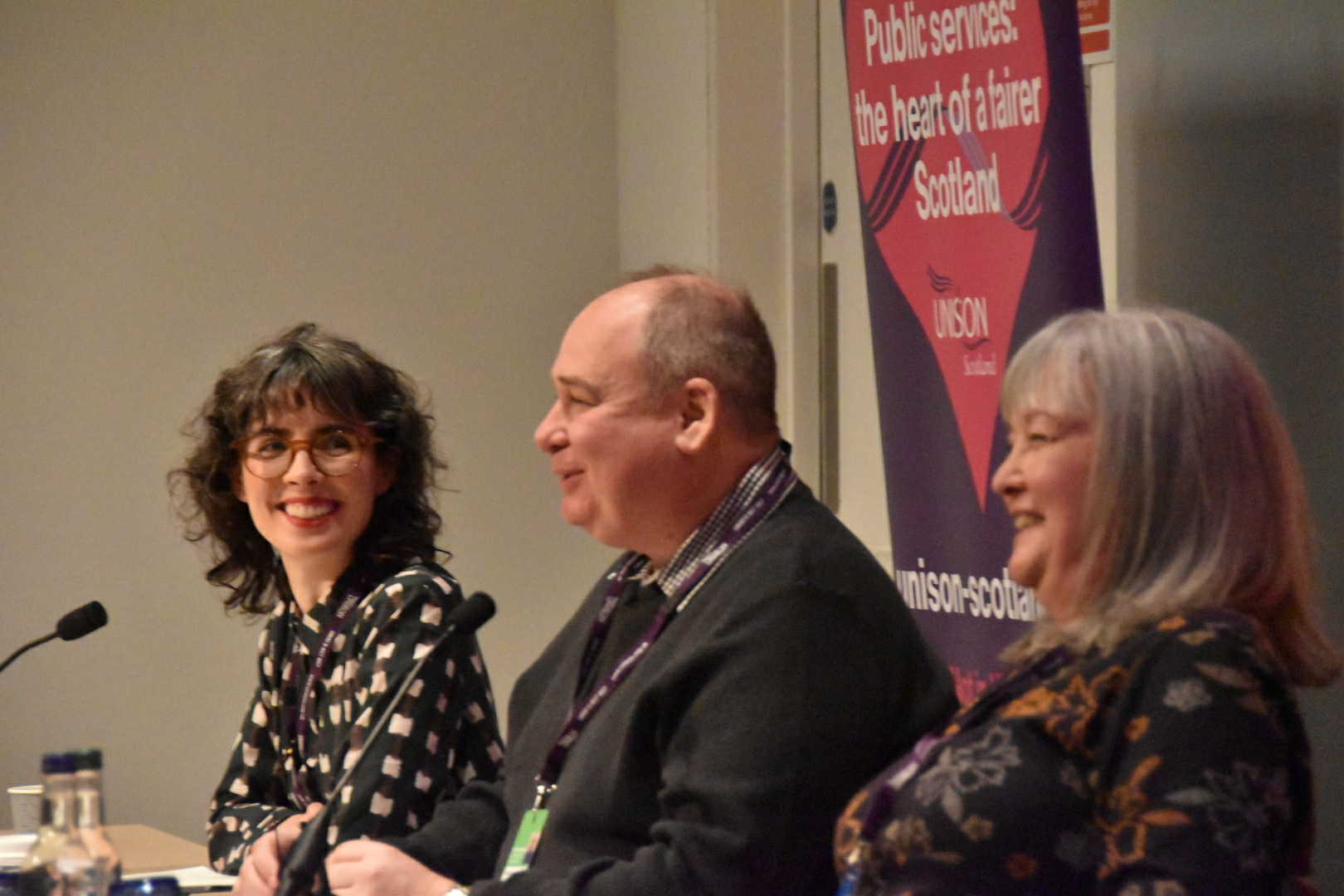 Ruth Boyle from Poverty Alliance with Mark Ferguson and Rhoda Grant MSP at Labour conference