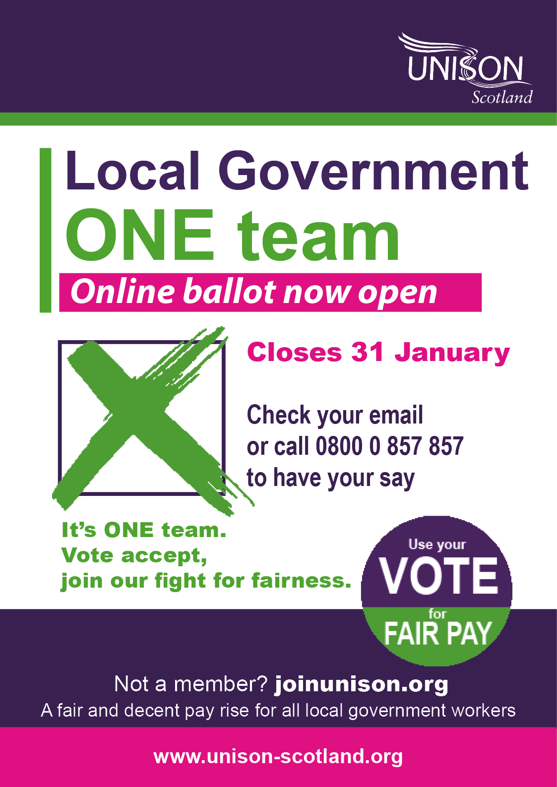 Posters and leaflet for local government pay ballot