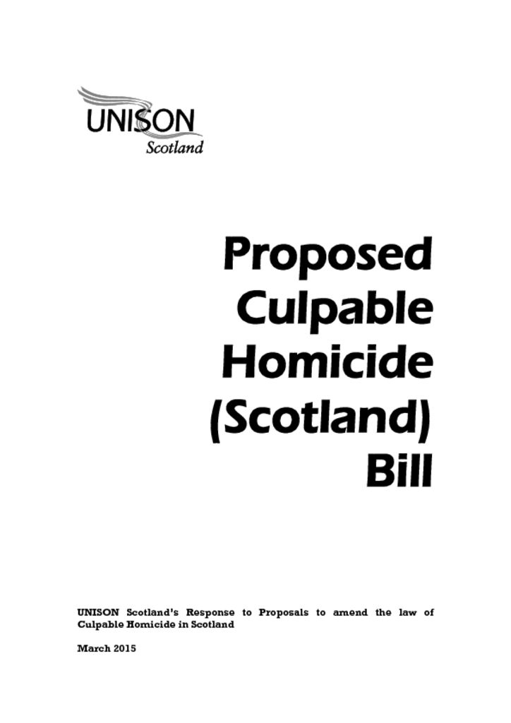 Proposed Culpable Homicide (Scotland) Bill