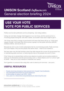 thumbnail of UNISON Influencers briefing sheet 24 – use you vote for public services