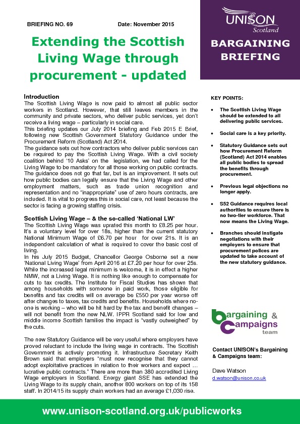 Briefing 69: Extending the Scottish Living Wage through procurement - updated - Nov 2015