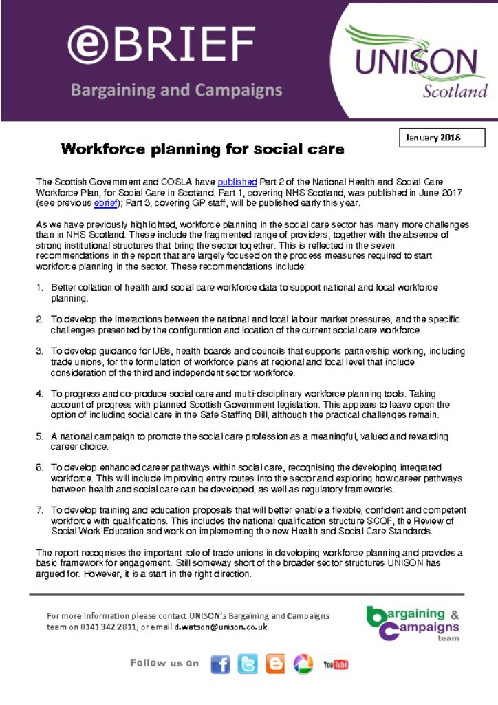 Workforce planning for social care - UNISON Scotland